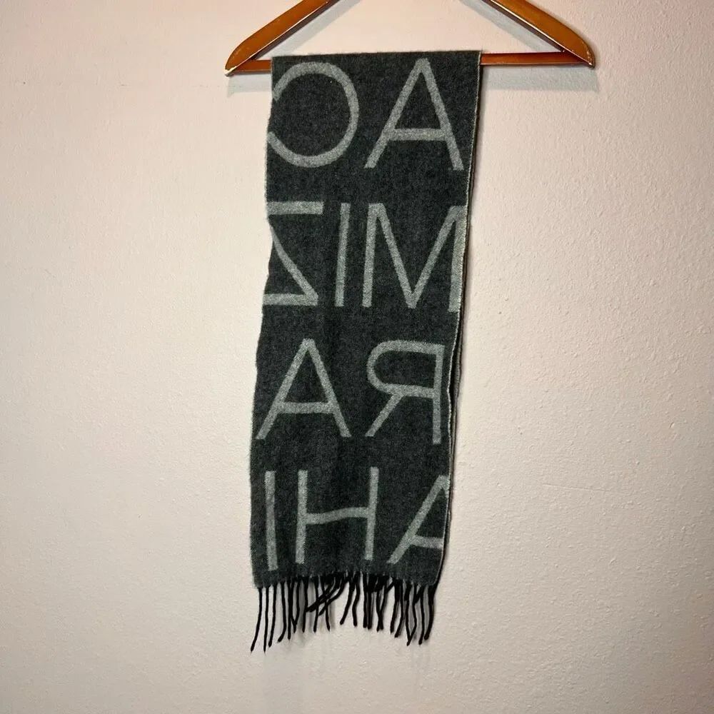 Isaac Mizrahi 100% Cashmere Gray Scarf 10"  x 60" Reversible Block Letter Print